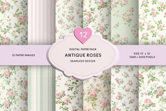 Antique Pink Roses Digital Paper – Vintage Floral Patterns for Crafting & Design