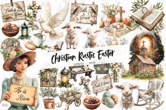 Christian Rustic Easter Clipart | Faith-Based Vintage Design