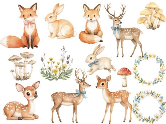 Forest Spring Woodland Animals Clipart | Adorable Nature Illustrations