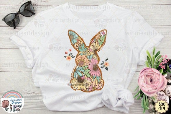 Easter Bunny Flowers Boho Sublimation | Trendy Boho Easter Design for Crafts