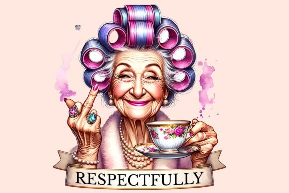 Respectfully Middle Finger PNG | Funny Old Lady Graphic for Crafts