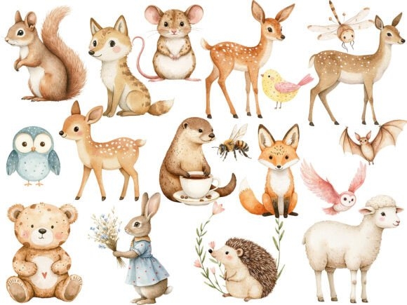 Woodland Forest Animals Friends Clipart - Charming & Whimsical Designs