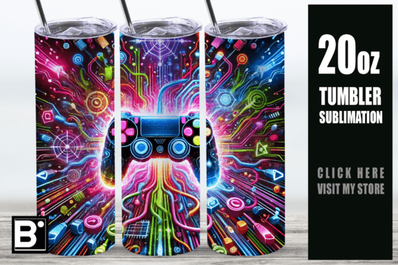 Colorful Gamer 3D Tumbler Wrap PNG - Vibrant Design for Gaming Enthusiasts