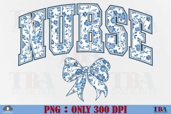 Nurse Chinoiserie PNG & Blue Coquette Bow - Elegant & Stylish Design