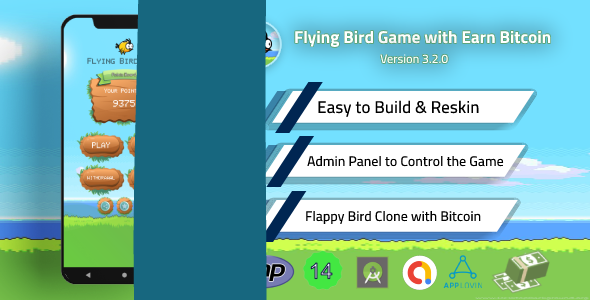 Flying Bird Game - Play to Earn Bitcoin with Admin Panel and Admob