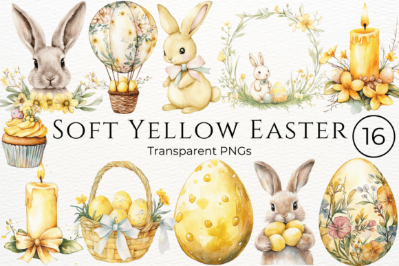 Soft Yellow Easter Watercolor Cliparts – Gentle Floral & Easter Designs for Crafts & DIY Projects