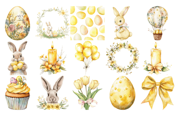 Soft Yellow Easter Watercolor Cliparts – Gentle Floral & Easter Designs for Crafts & DIY Projects