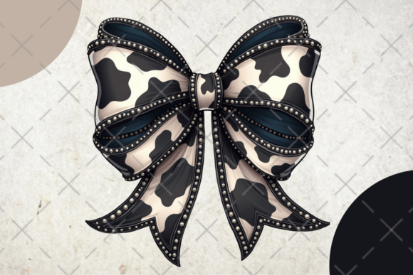 Girly Western Black Cow Coquette Bow PNG – Stylish Cowgirl Bow Clipart Design