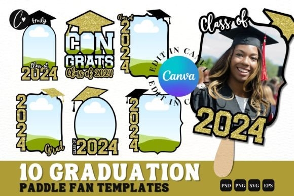 Graduation Paddle Fan Template Bundle – Customizable Templates for Graduation Events