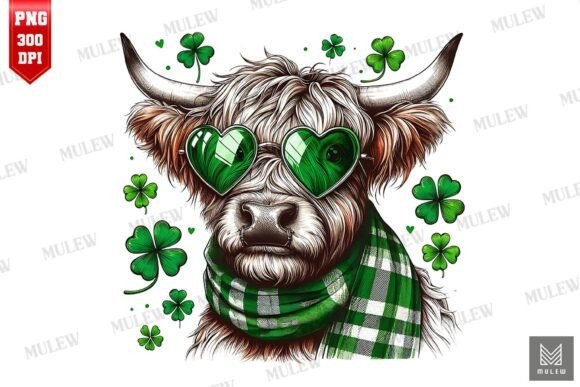 St Patrick's Day Highland Cow PNG Design – Festive Cow with Shamrocks