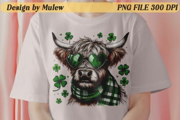 St Patrick's Day Highland Cow PNG Design – Festive Cow with Shamrocks