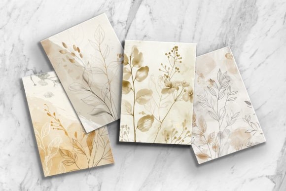 White Gold Boho Floral Leaves Background – Elegant Bohemian Design for Creative Projects