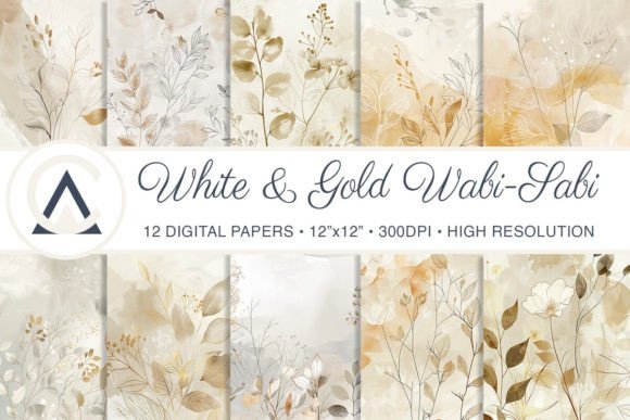 White Gold Boho Floral Leaves Background – Elegant Bohemian Design for Creative Projects