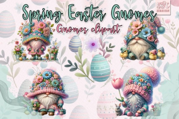 Watercolor Spring Easter Gnomes Clipart | Whimsical Holiday Art