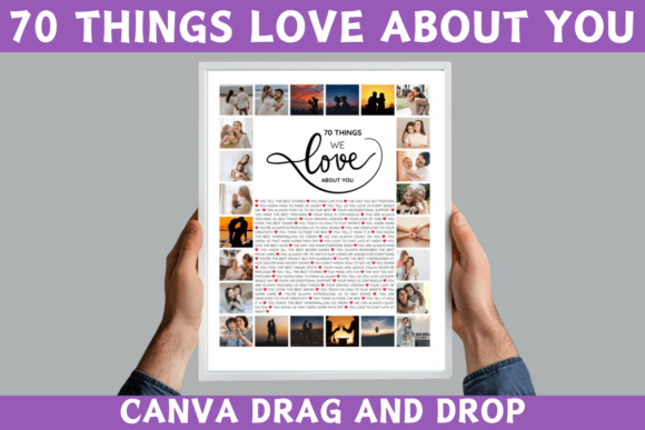 70 Things We Love About You Canva Frame Design | Customizable Gift Template