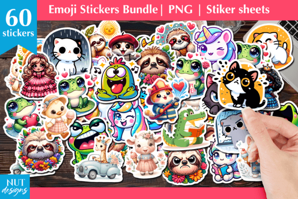 Emoji Sticker Bundle | Cute Cat & Frog Stickers | Fun Digital Pack