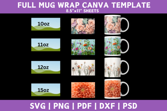 Full Wrap Mug Templates | Customizable Sublimation Designs