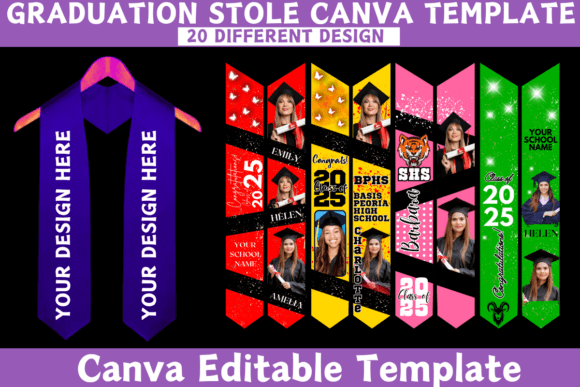 Graduation Stole 2025 Bundle Template | Customizable Grad Design