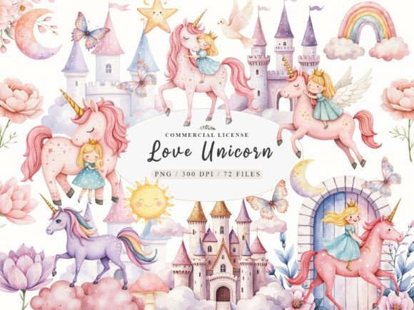 Magical Kingdom Pastel Cute Unicorn PNG | Whimsical Fantasy Design