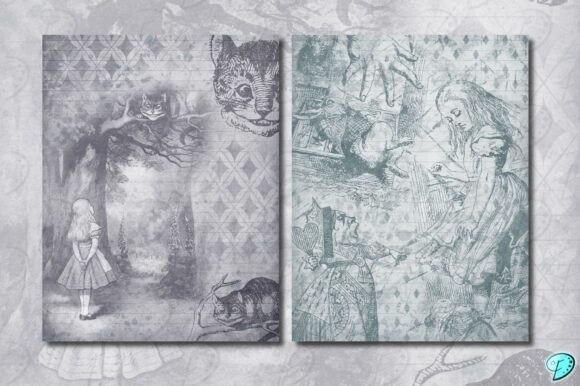 Alice in Wonderland Shabby Backgrounds - Whimsical Vintage Designs for Crafting