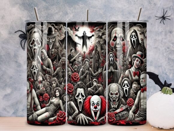 Horror Scary Creepy Gothic Tumbler Wrap - Dark Themed Designs for Tumblers