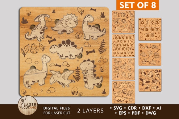 Kid's Puzzle Set of 8 Laser Cut Files - Customizable Puzzle Designs for Crafts