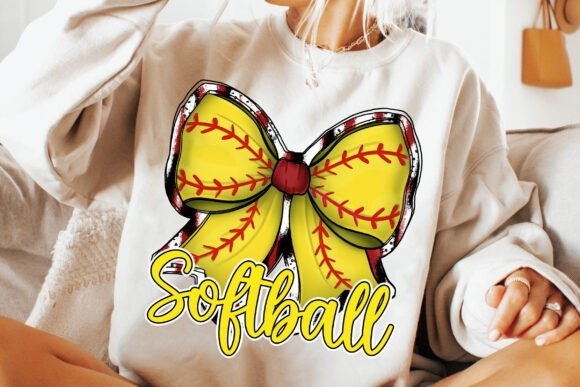 Softball Bow PNG - Hand Lettered Design for Custom Crafts