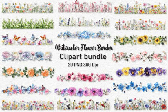 Watercolor Flower Borders Clipart Bundle - Elegant Floral Borders for Crafts