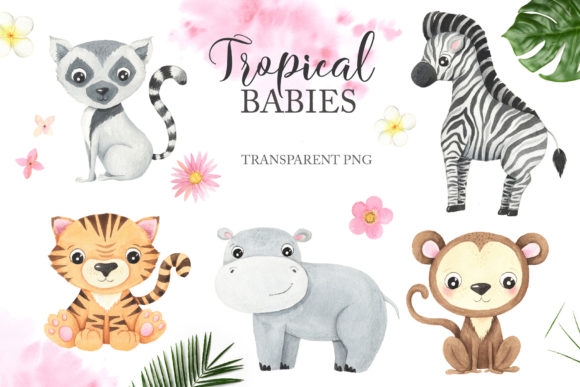 Watercolor Tropical Animals Clipart - Exotic Animal Designs for Crafts