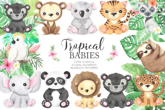 Watercolor Tropical Animals Clipart - Exotic Animal Designs for Crafts