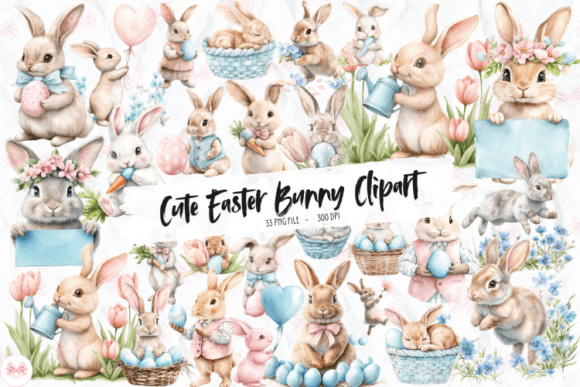 Cute Easter Bunny Clipart | Adorable Holiday Digital Art