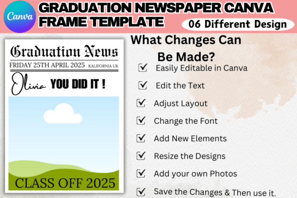 Graduation Newspaper 2025 Canva Template | Customizable Announcement Design