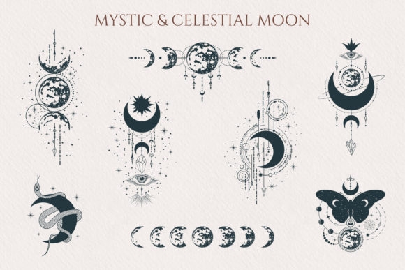 Hand Drawn Mystical Moon Collection | Enchanting Lunar Art