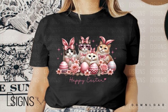 Happy Easter Cats Rabbit Bunny Clipart | Whimsical Holiday Art