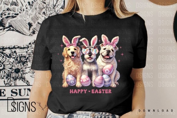 Happy Easter Dogs Rabbit Bunny Clipart | Festive Holiday Digital Art