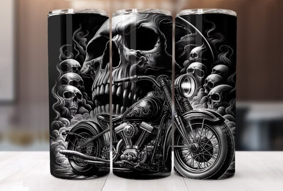 Skulls Motorcycle 20oz Tumbler Wrap PNG – Bold Design for Custom Tumblers