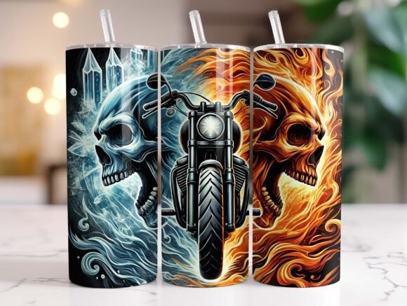 20 Oz Skull Motorcycle Love Tumbler Wrap | Stylish & Durable Design