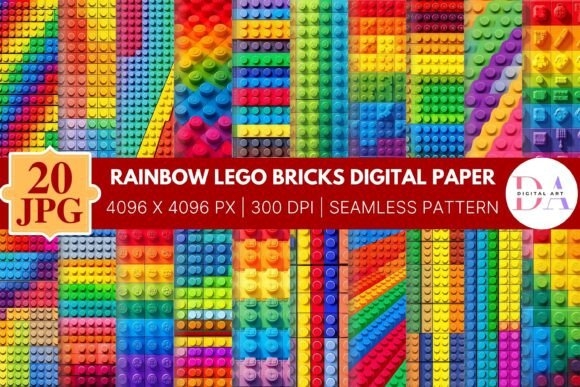 Rainbow LEGO Bricks Digital Paper | Colorful & Fun Patterns for Creative Projects