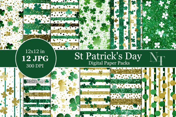 St. Patrick's Day Shamrock Digital Paper | Festive & Green Designs for Crafts