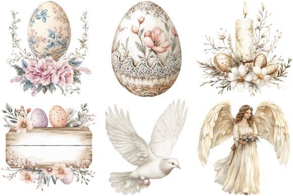 Vintage Cream Easter Watercolor Cliparts | Elegant & Soft Easter Designs