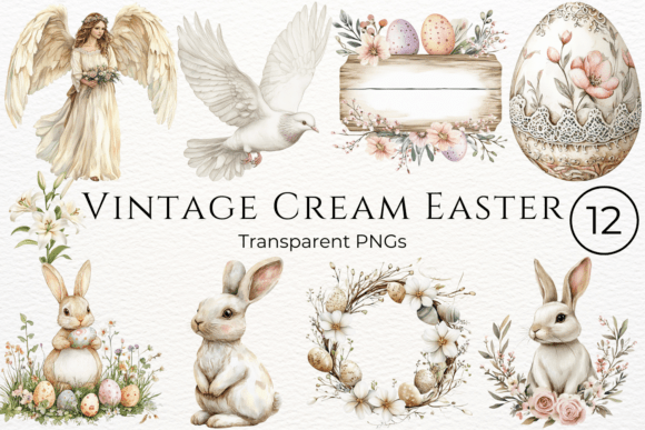 Vintage Cream Easter Watercolor Cliparts | Elegant & Soft Easter Designs