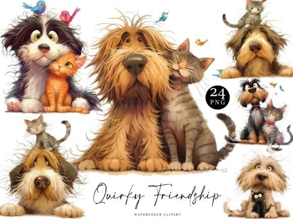 Watercolor Quirky Friendship Clip Art | Fun & Colorful Designs for Friendship Projects