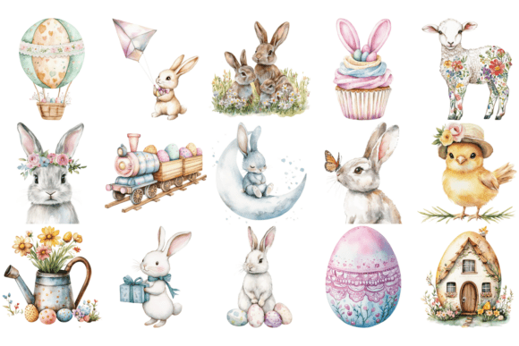 Whimsical Easter Watercolor Cliparts | Charming & Colorful Easter Designs