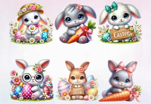 Cute Easter Rabbit Clipart Bundle