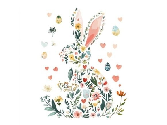 10 Cute Easter Bunny Floral Silhouette