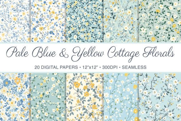 Blue Yellow Cottagecore Flowers Pattern – Charming Floral Design for Crafts