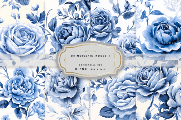 CHINOISERIE ROSES Seamless Pattern Pack – Elegant Floral Designs for DIY Projects