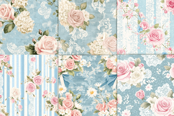 Shabby Chic French Blue Rose – Elegant Floral Design for Vintage-Inspired Crafts