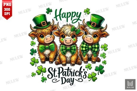 St. Patrick's Day Highland Cow PNG Design – Fun and Festive Irish Cow Graphic