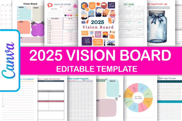 2025 Vision Board Planner – Canva Template for Goal Setting & Inspiration